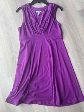 DKNY Sleeveless V-Neck Fit & Flare Midi Dress M Purple Career Sheath Lagenlook